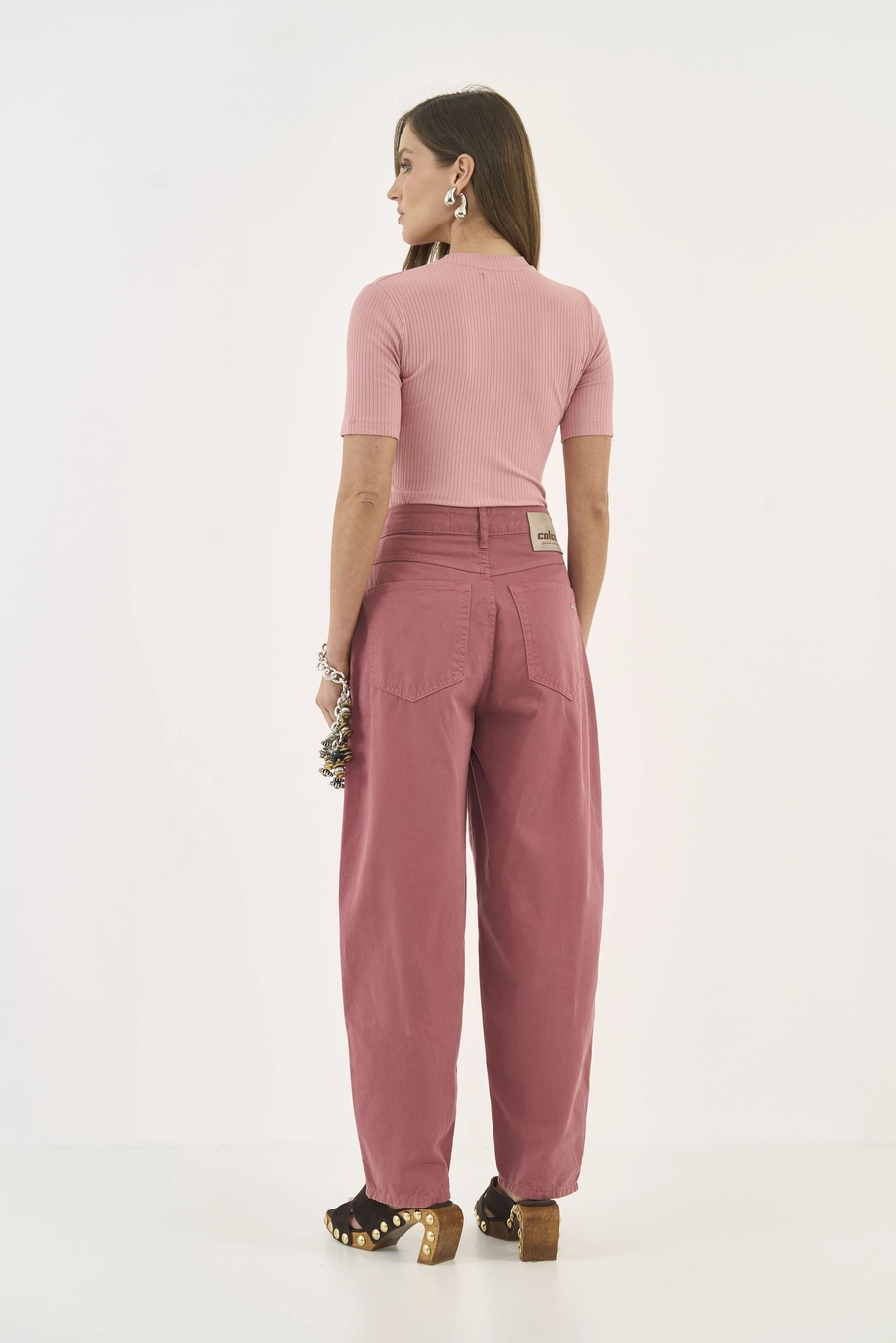 Blusa Feminina Slim Viscose Canelada Gola Alta Rosa