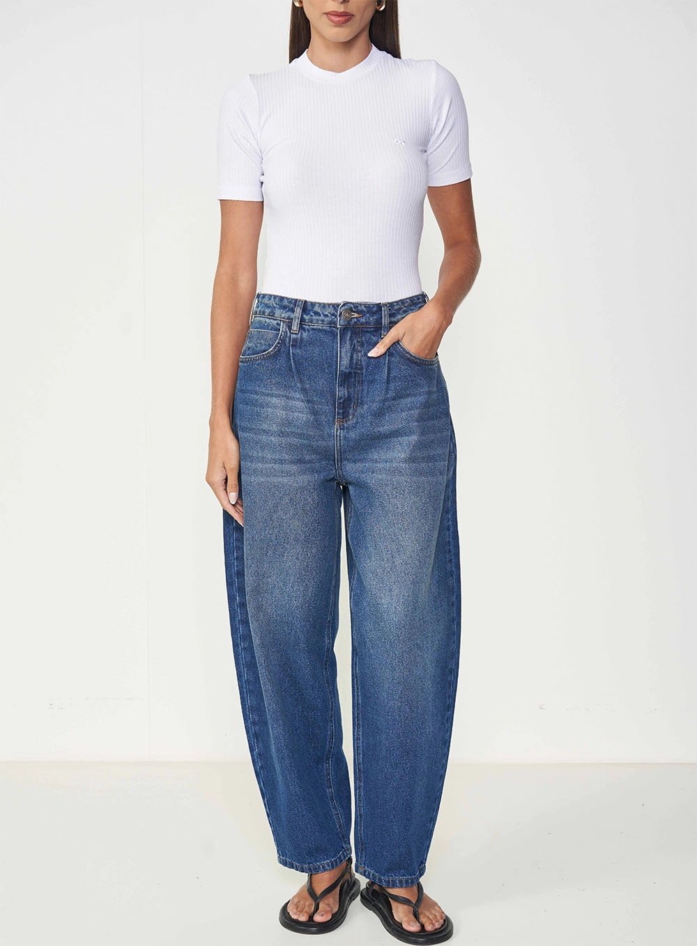 Blusa Feminina Slim Viscose Canelada Gola Alta Branco