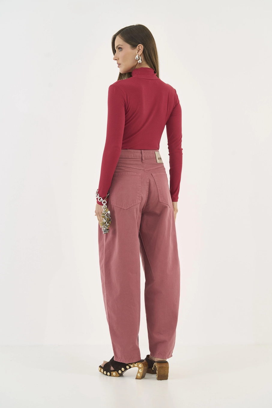 Blusa Slim Viscose Canelada Gola Alta Manga Longa Vermelho