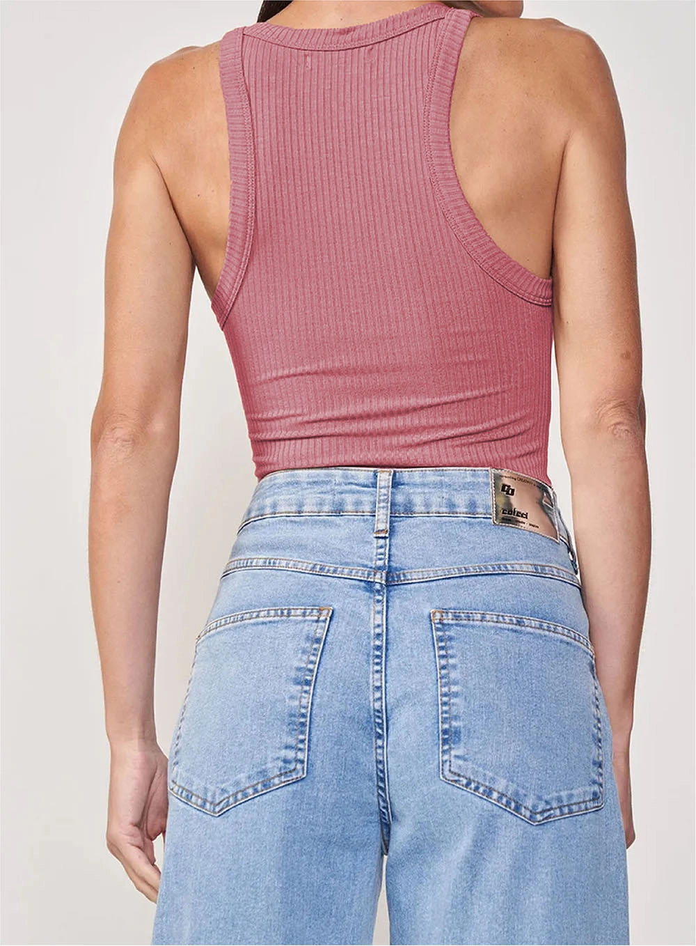 Regata Feminina Slim Viscose Canelada Alça Fina Rosa Hiller
