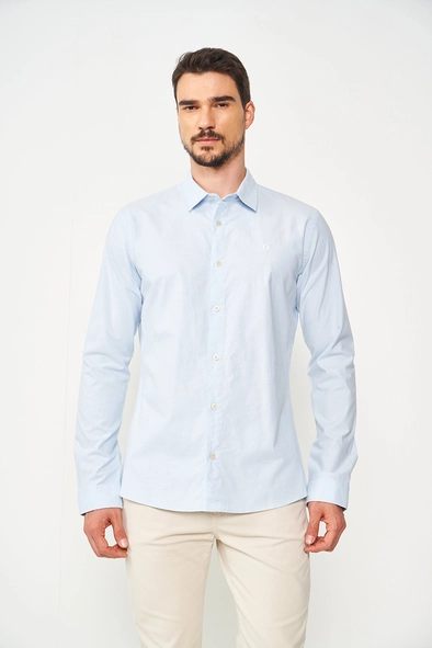 Camisa Masculina Essential Slim Algodão Azul