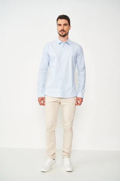 Camisa Masculina Essential Slim Algodão Azul