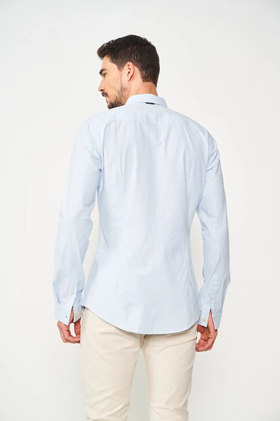 Camisa Masculina Essential Slim Algodão Azul