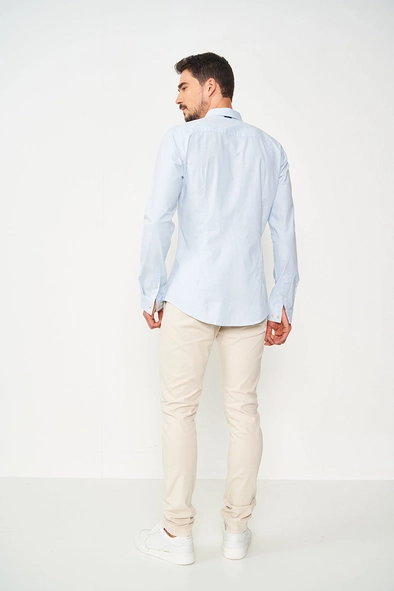 Camisa Masculina Essential Slim Algodão Azul