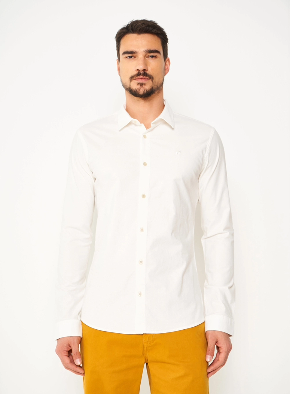 Camisa Masculina Essential Slim Algodão Off White