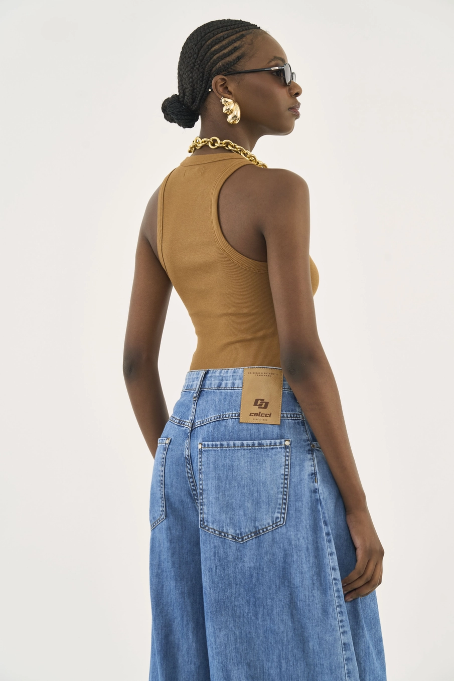 Blusa Regata Slim Algodão Canelada Gola Alta Marrom Evermore