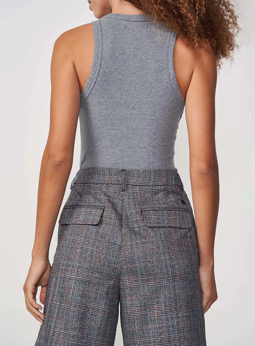 Blusa Regata Slim Algodão Canelada Gola Alta Cinza