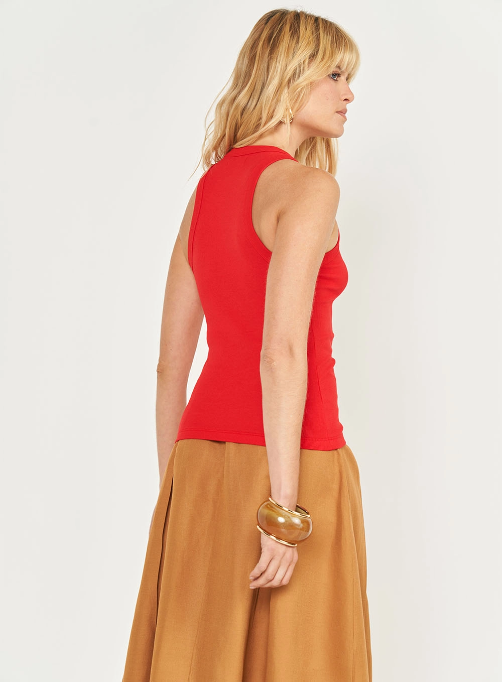 Blusa Regata Slim Algodão Canelada Gola Alta Vermelho