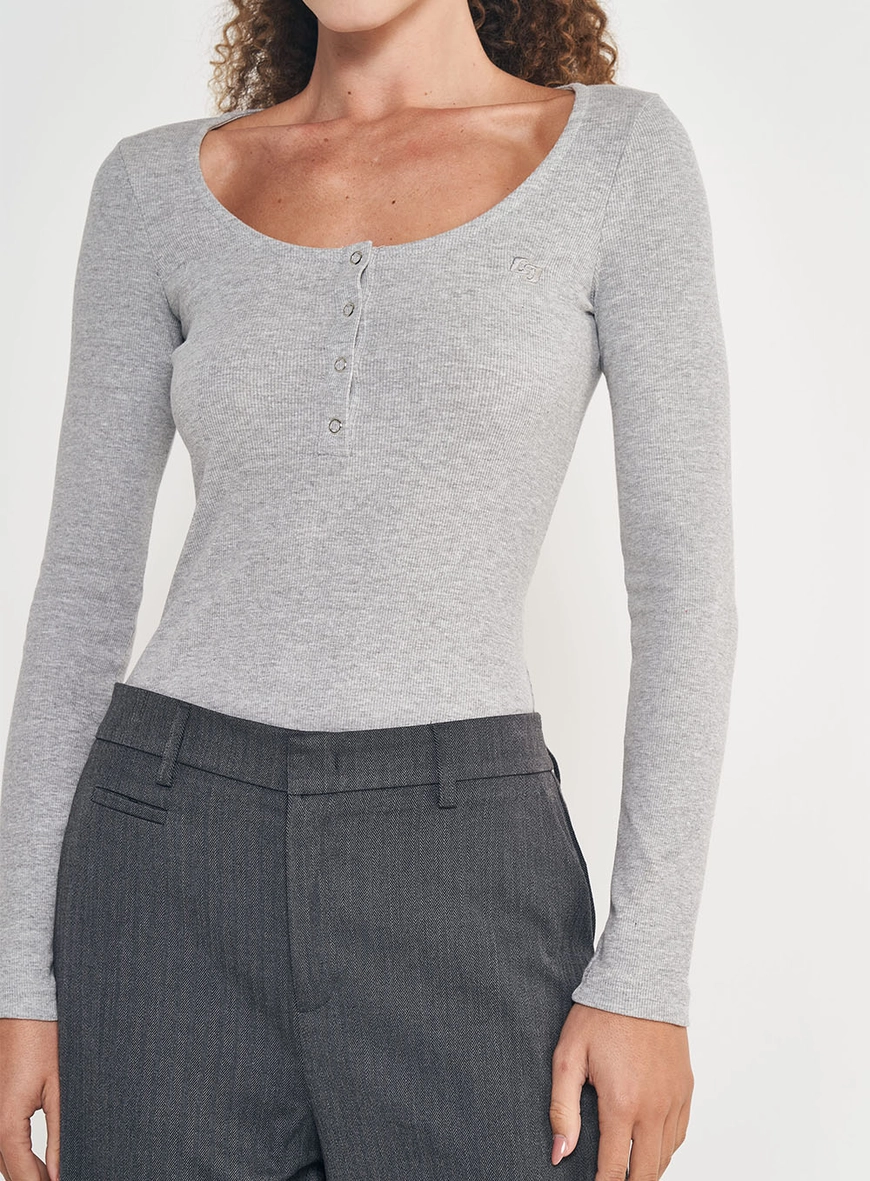 Blusa Feminina Slim Canelada Peitilho Manga Longa