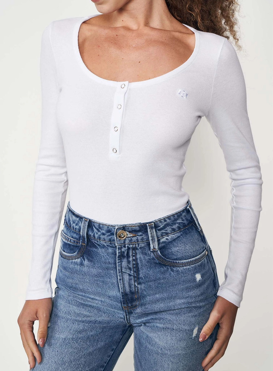 Blusa Feminina Slim Canelada Peitilho Manga Longa