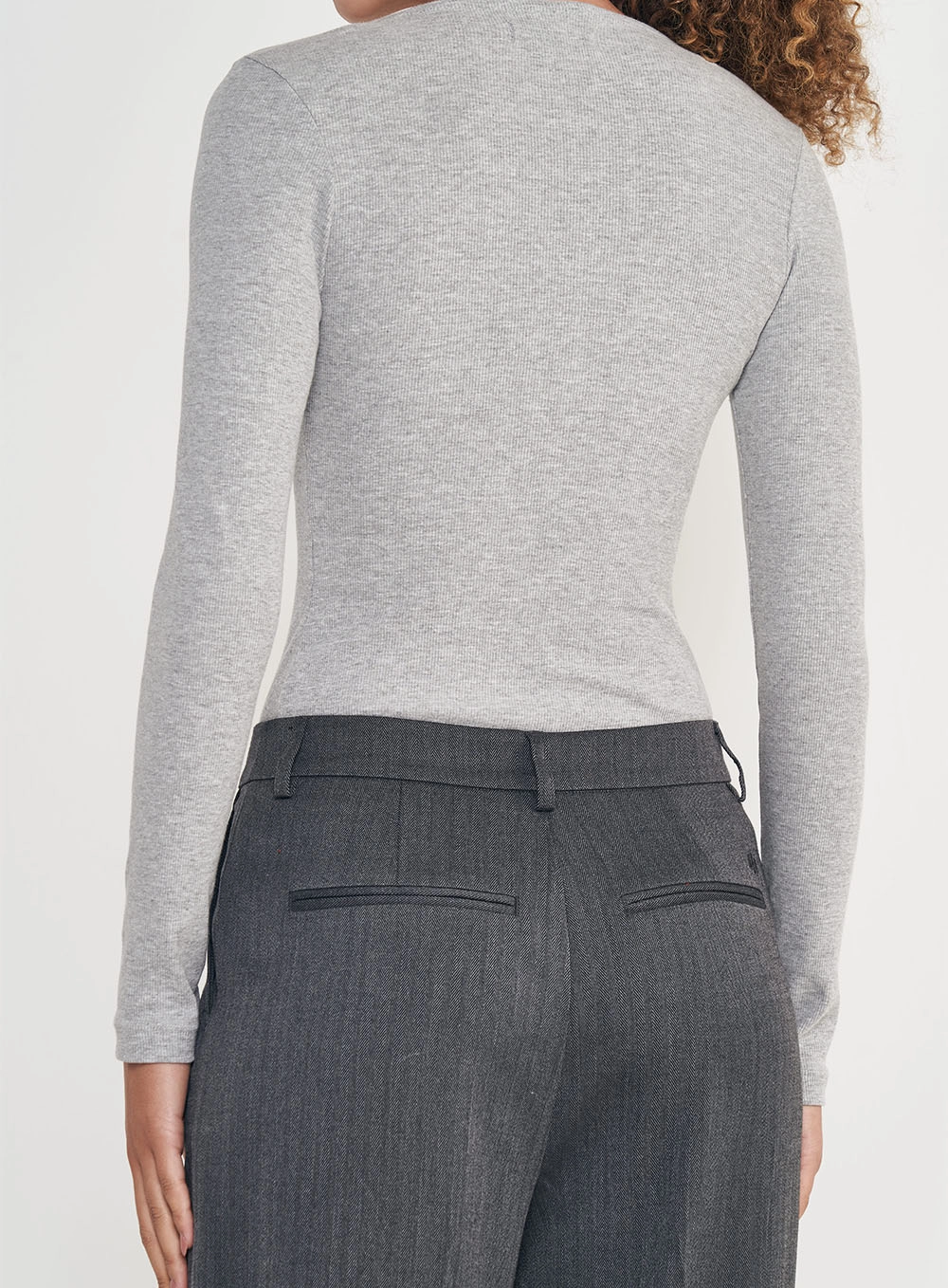 Blusa Feminina Slim Canelada Peitilho Manga Longa Cinza