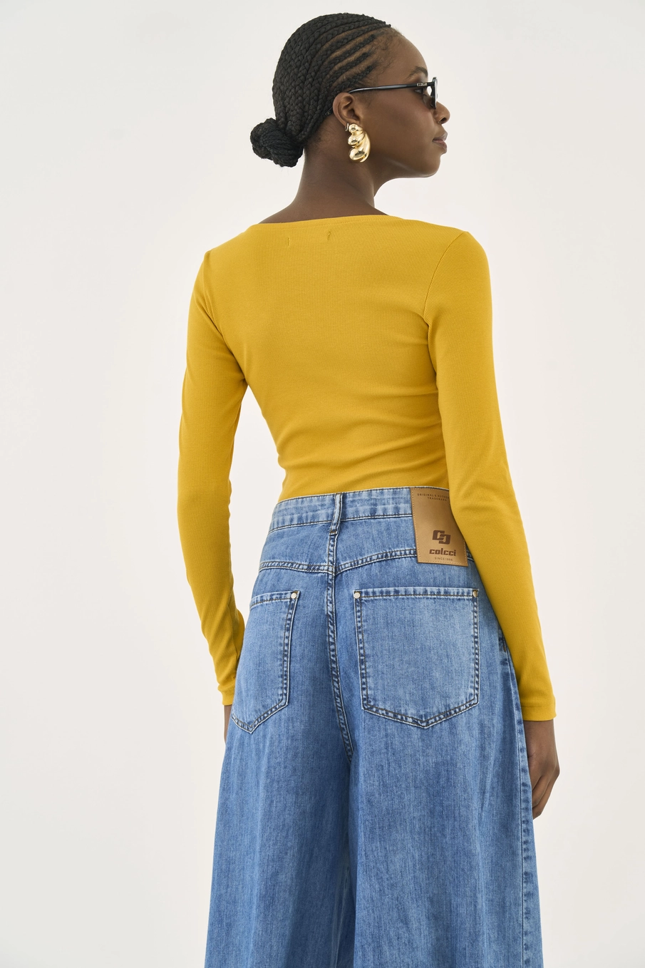 Blusa Feminina Slim Canelada Peitilho Manga Longa Amarelo