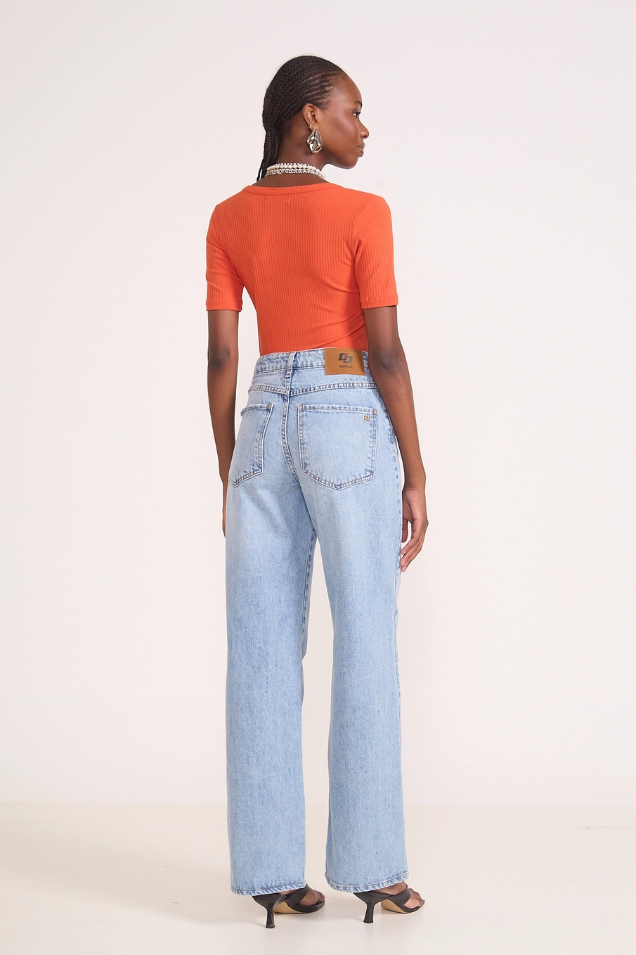 Camiseta Feminina Slim Viscose Canelada Laranja