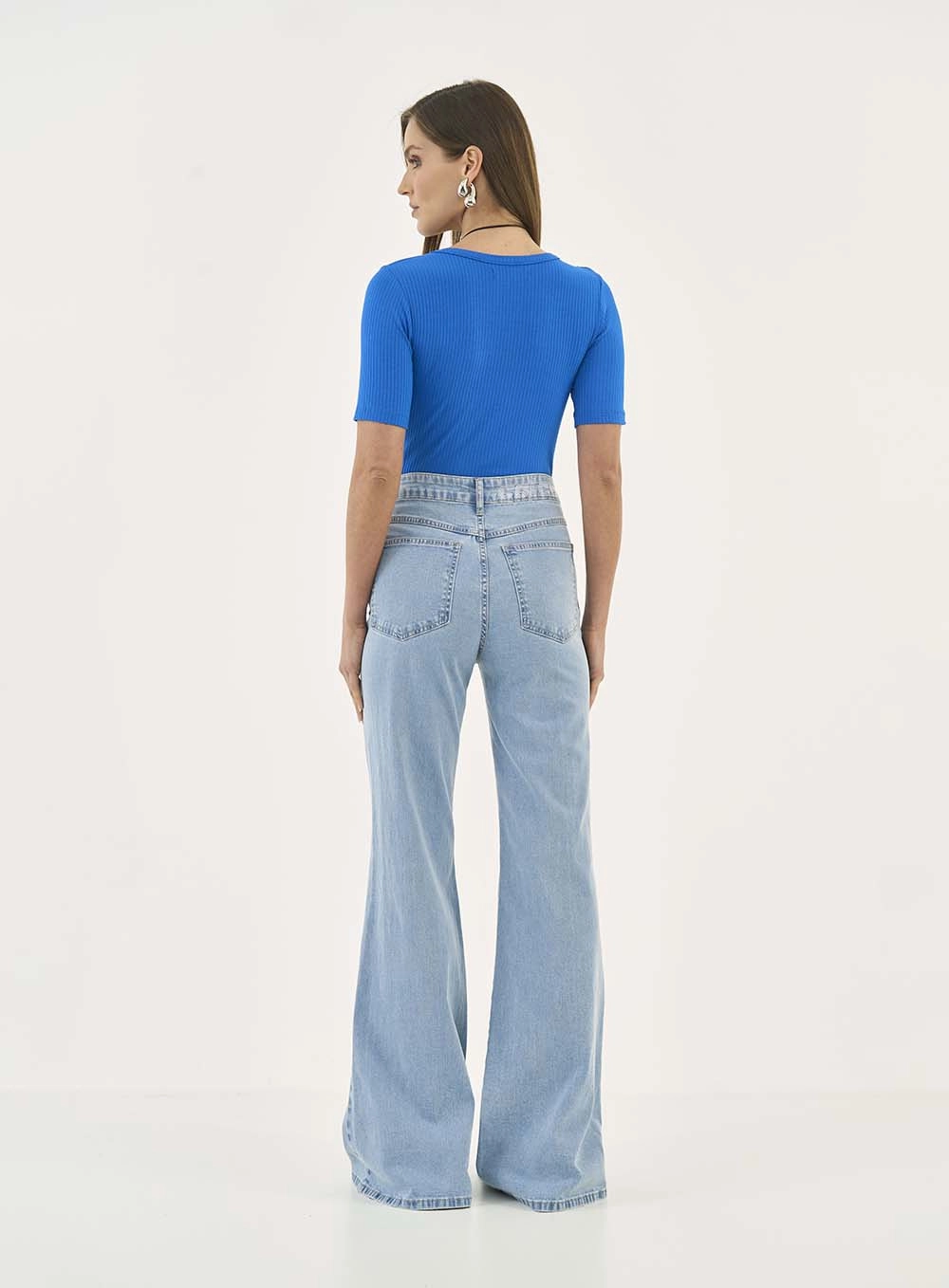 Camiseta Feminina Slim Viscose Canelada Azul