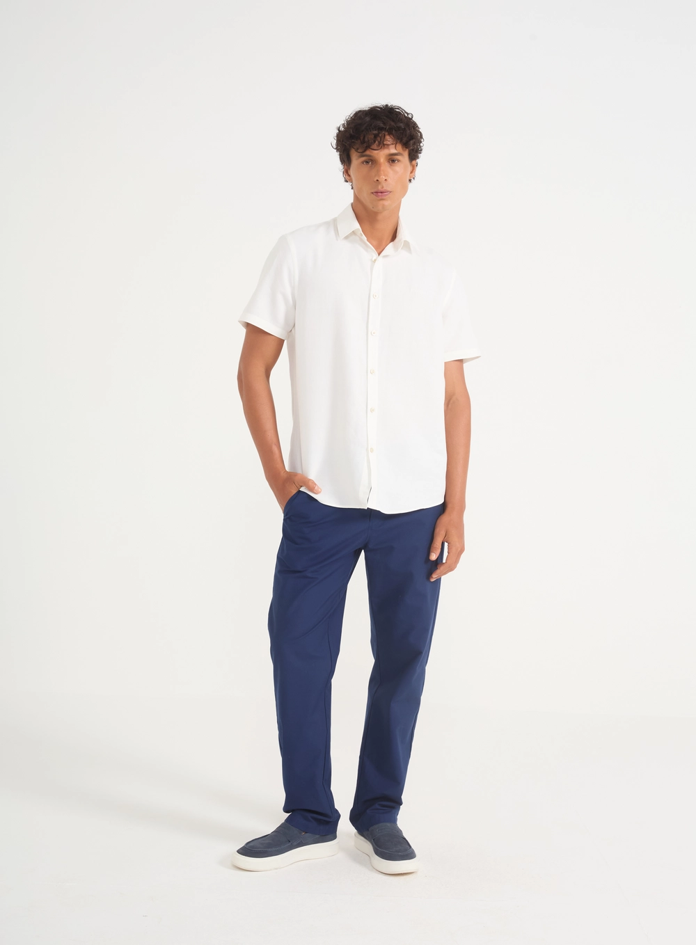 Calça Masculina Alfaiataria Reta Mediterrâneo Azul