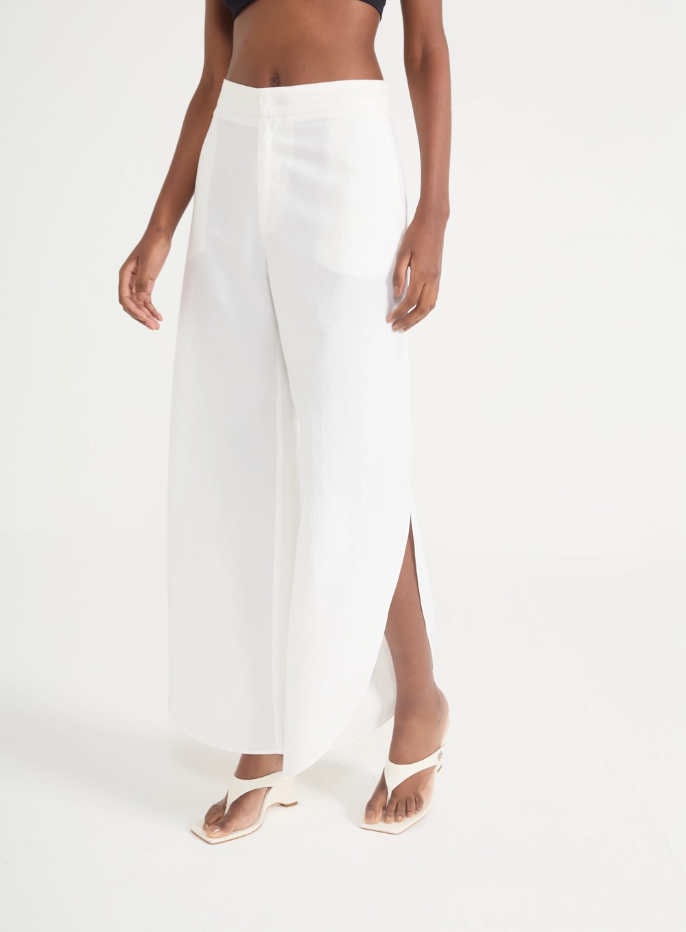 Calça Pantalona Mediterrâneo Viscose E Linho Off Shell