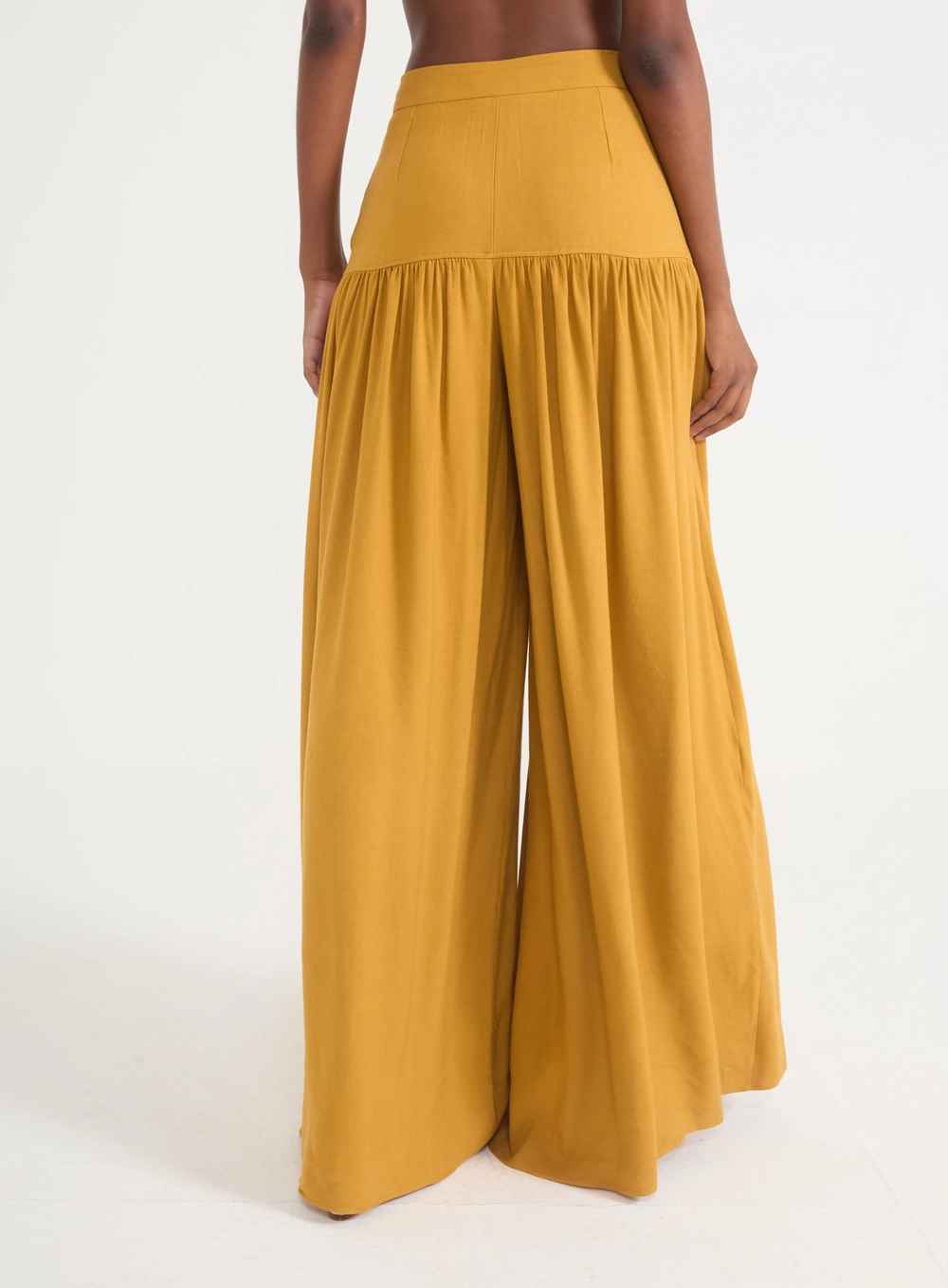 Calça Pantalona Silvia Com Linho Amarelo