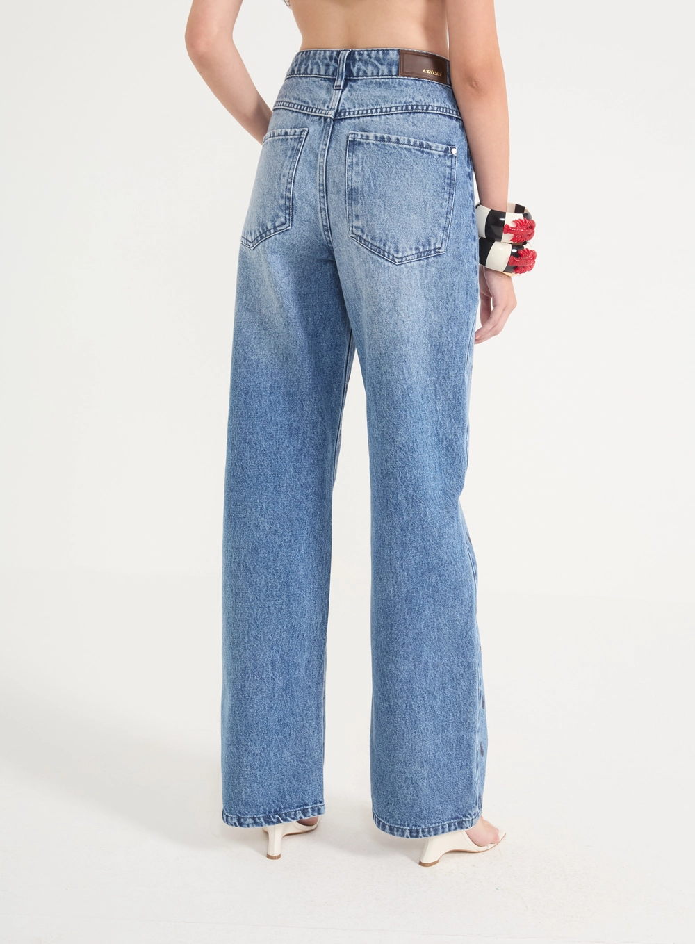 Calça Jeans Juliette Wide Leg Com Bordado Índigo