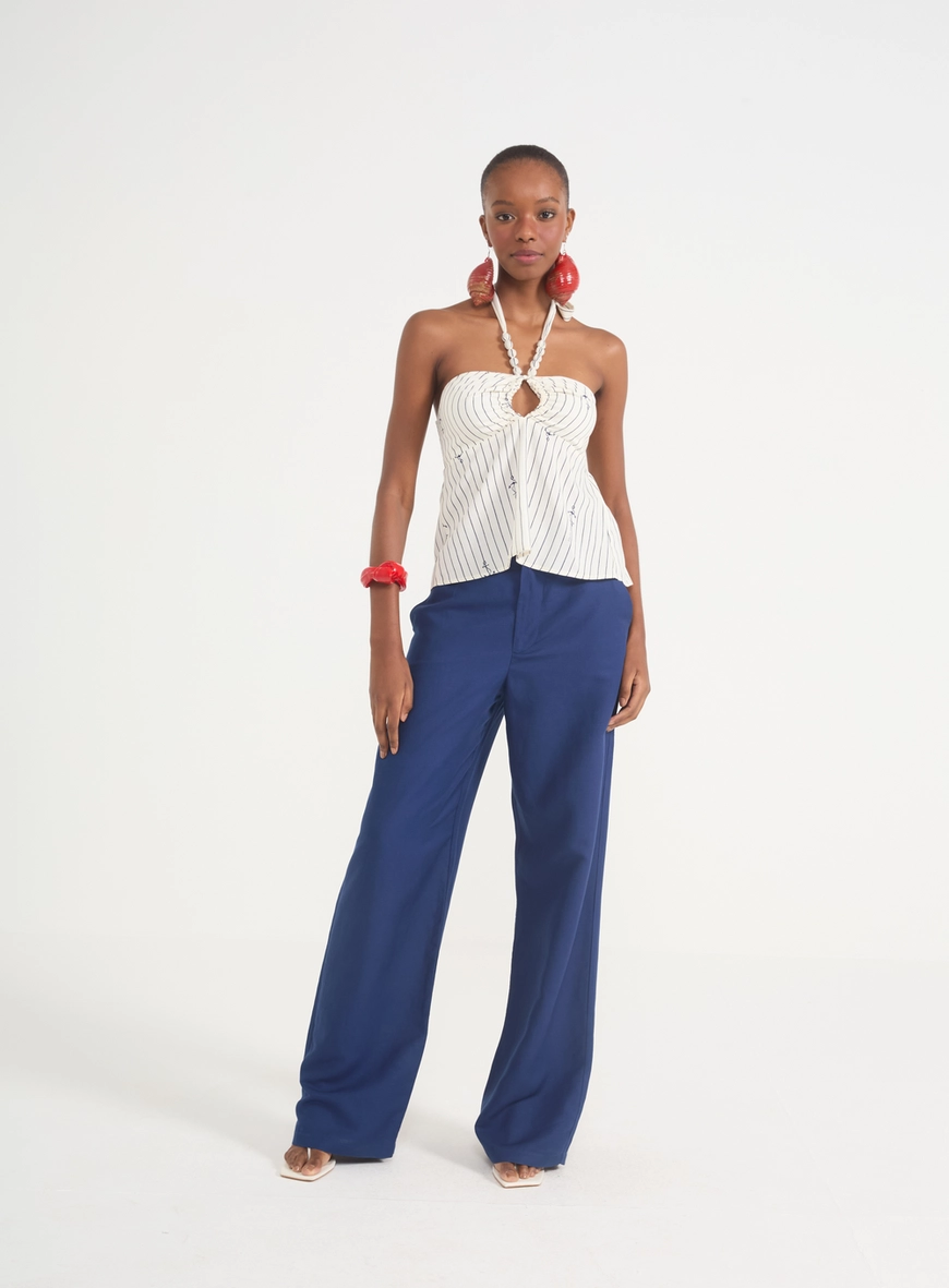 Calça Pantalona Mediterrâneo Viscose E Linho