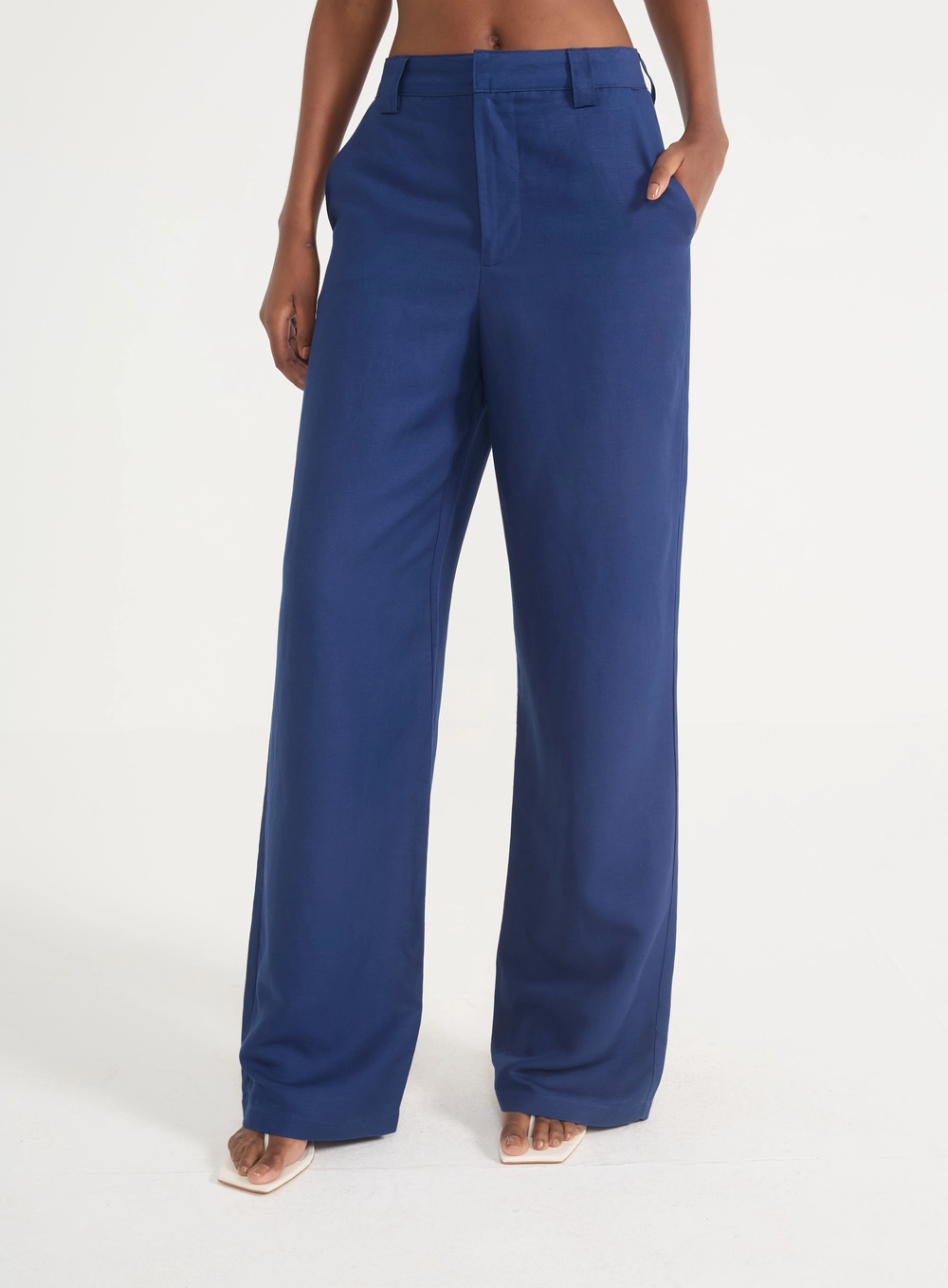 Calça Pantalona Mediterrâneo Viscose E Linho Azul