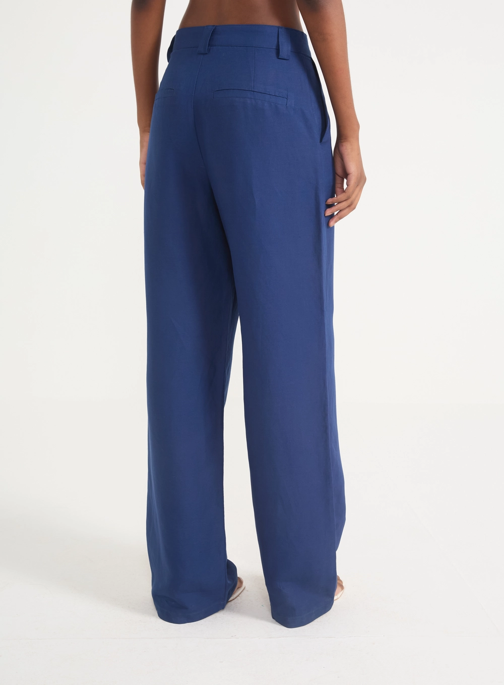 Calça Pantalona Mediterrâneo Viscose E Linho Azul