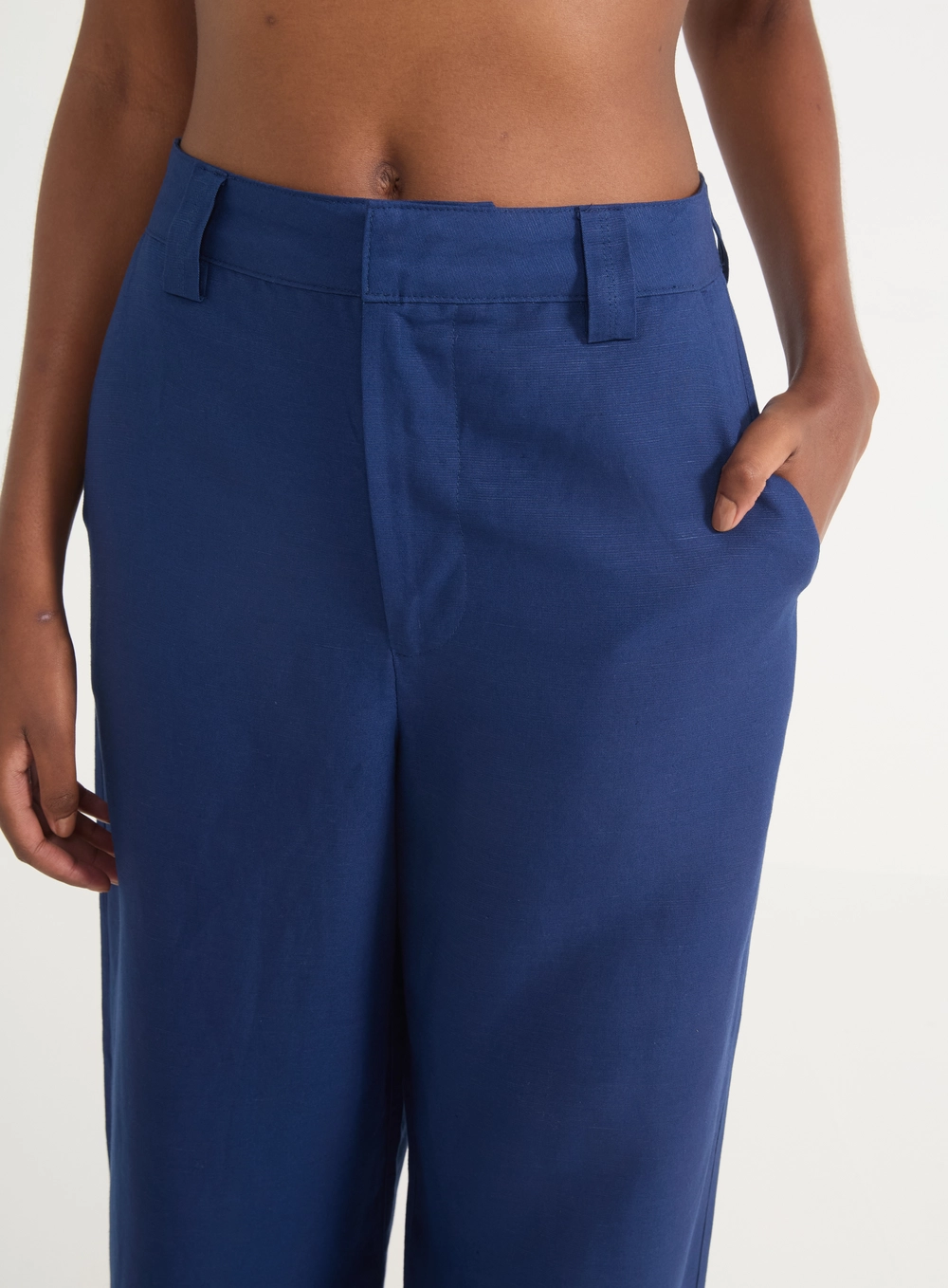 Calça Pantalona Mediterrâneo Viscose E Linho Azul