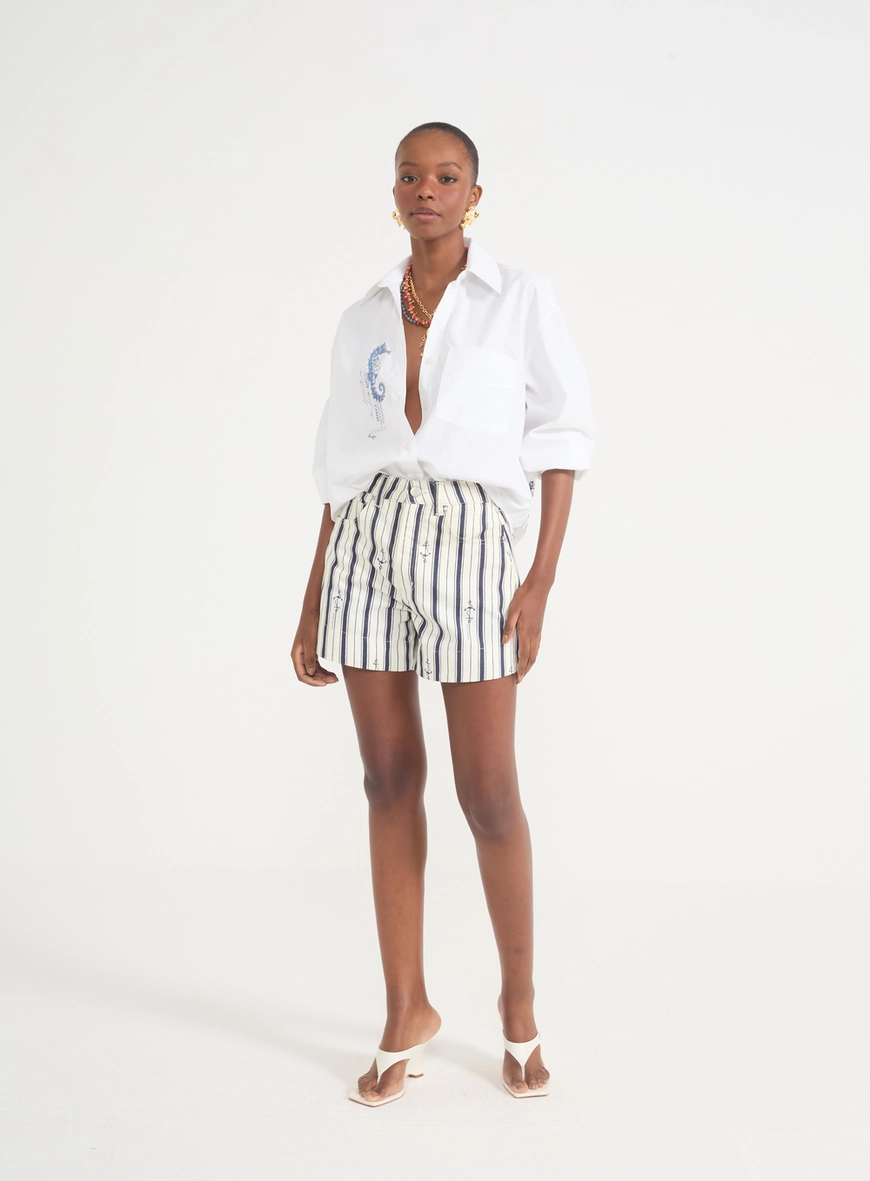 Short Sarja Rebeca Estampa Náutica