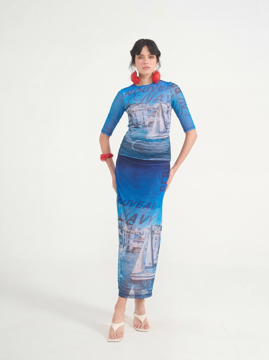 Saia Midi Tule Estampada
