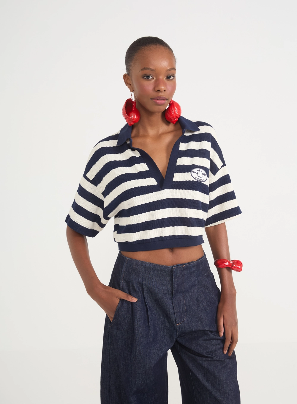 Camisa Tricô Cropped Polo Estampados