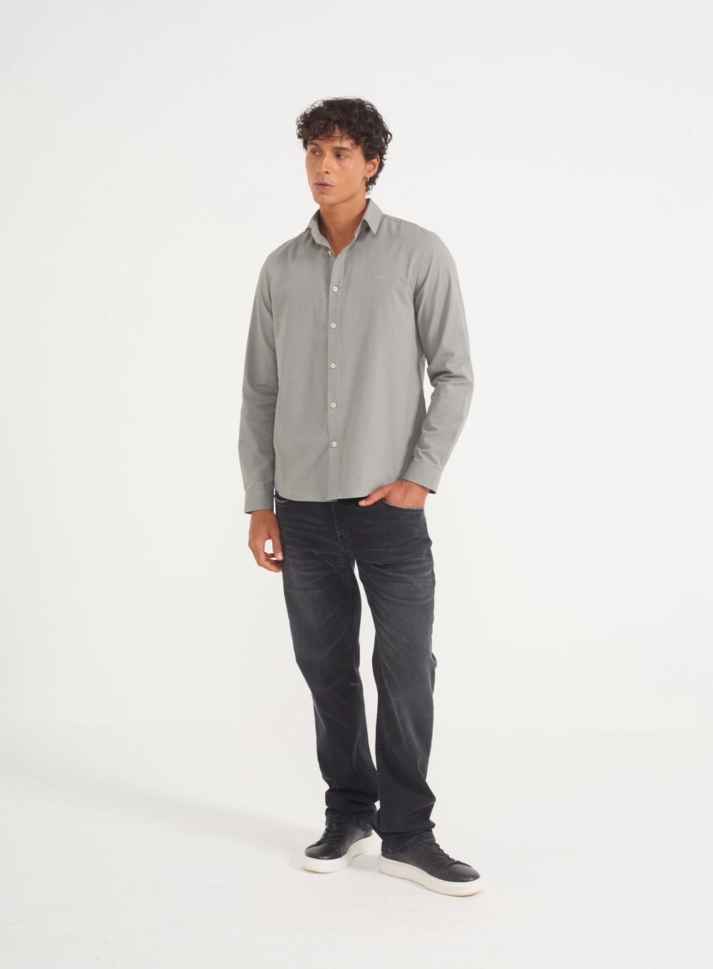 Camisa Masculina Manga Longa Com Logo CINZA