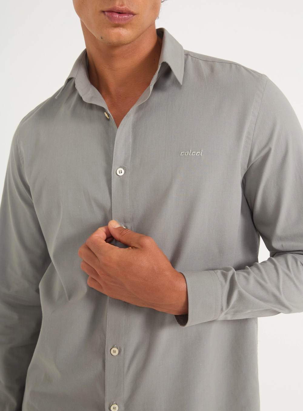 Camisa Masculina Manga Longa Com Logo CINZA