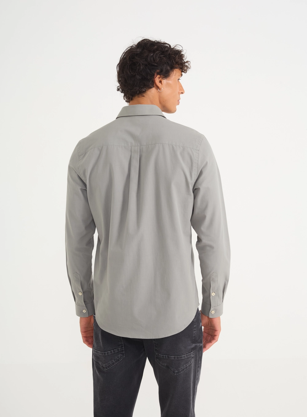 Camisa Masculina Manga Longa Com Logo CINZA