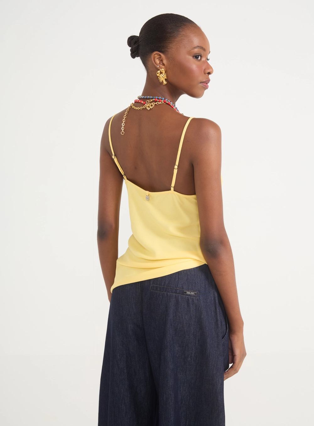 Blusa Feminina Decote V Com Alças Finas Amarelo