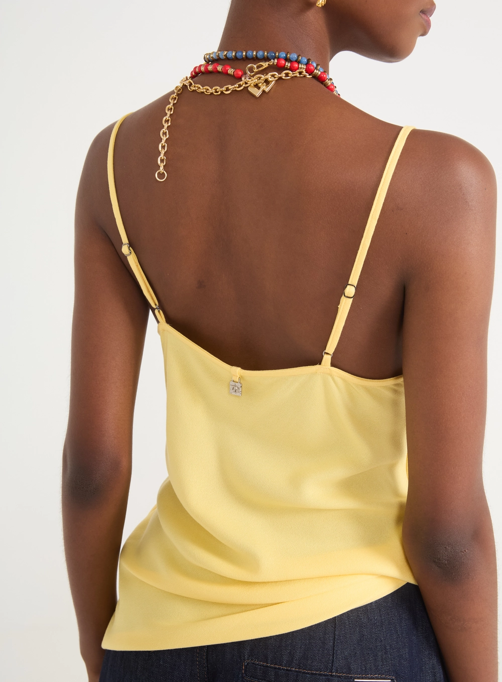 Blusa Feminina Decote V Com Alças Finas Amarelo