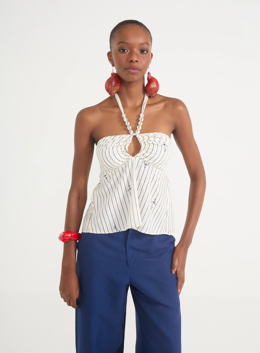 Blusa Feminina Frente Única Com Estampa Náutica