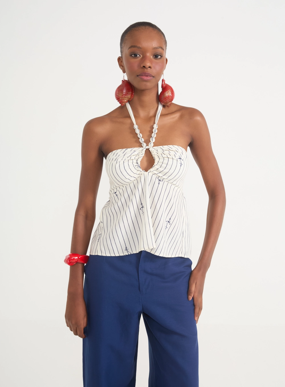Blusa Feminina Frente Única Com Estampa Náutica Estampados