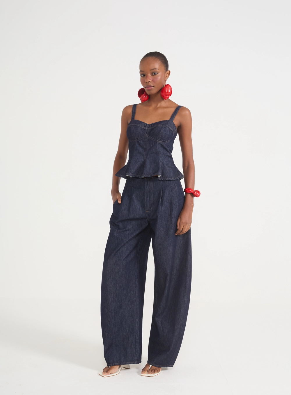 Blusa Feminina Corset Jeans Com Peplum E Zíper Índigo