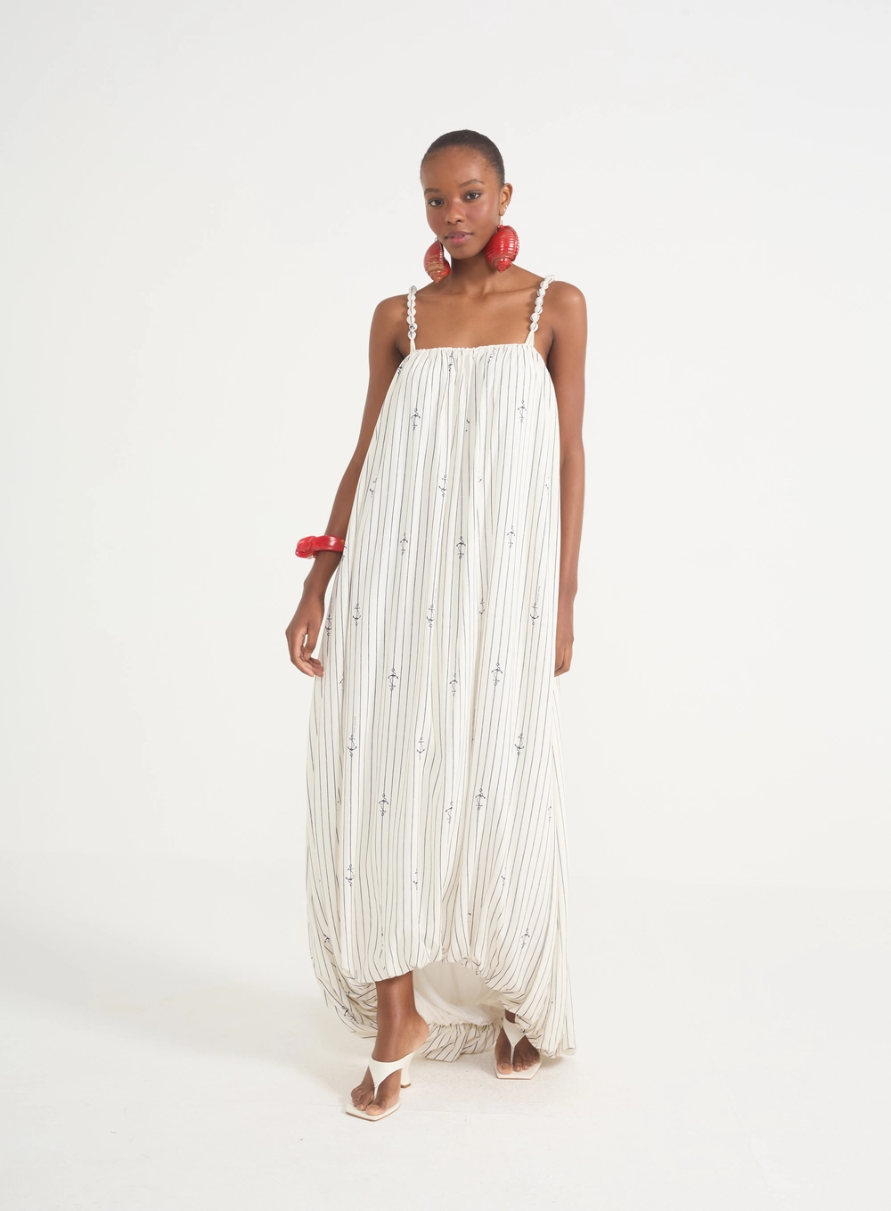 Vestido Longo Com Estampa Náutica E Barra Mullet Estampados