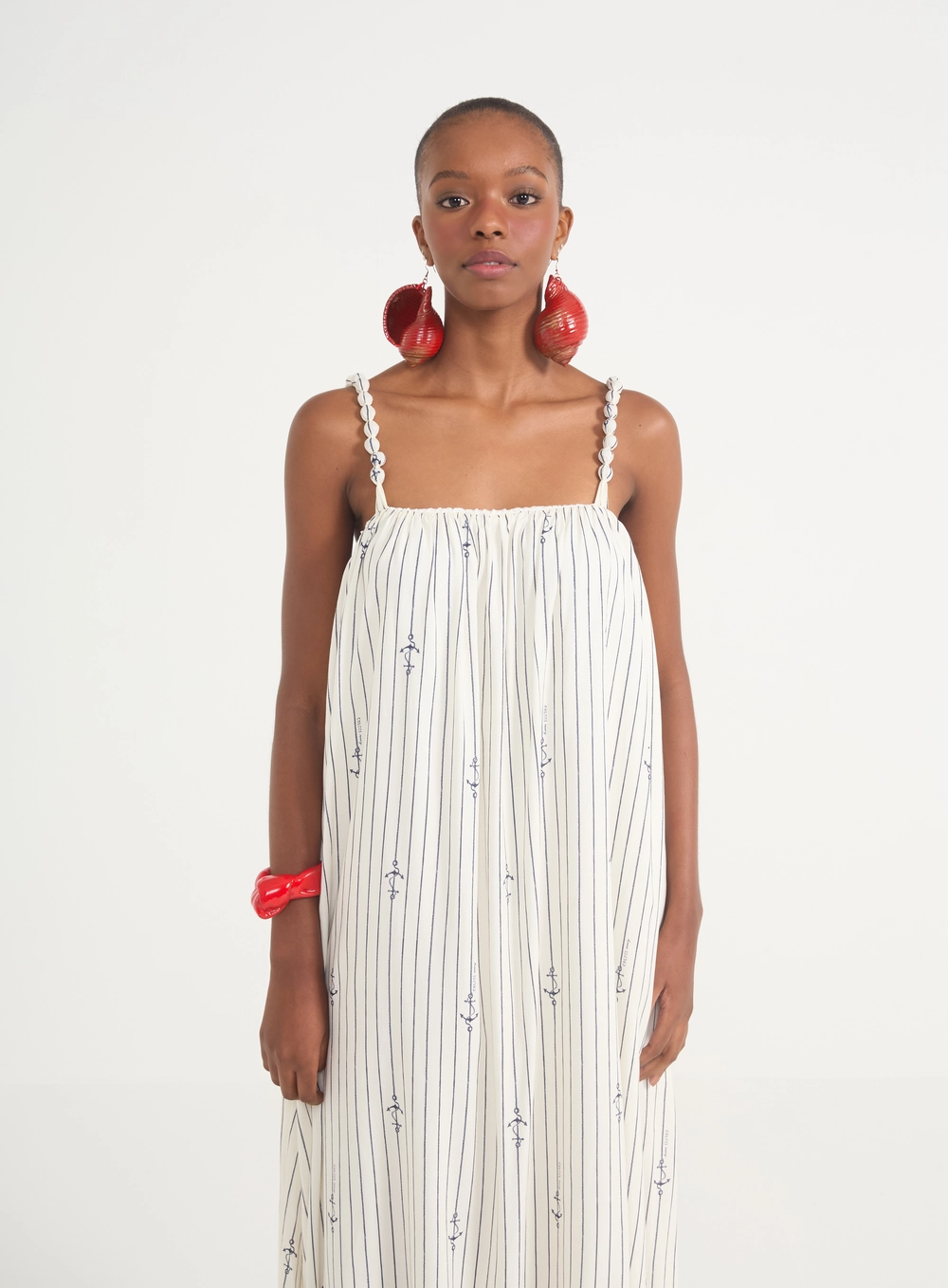 Vestido Longo Com Estampa Náutica E Barra Mullet Estampados
