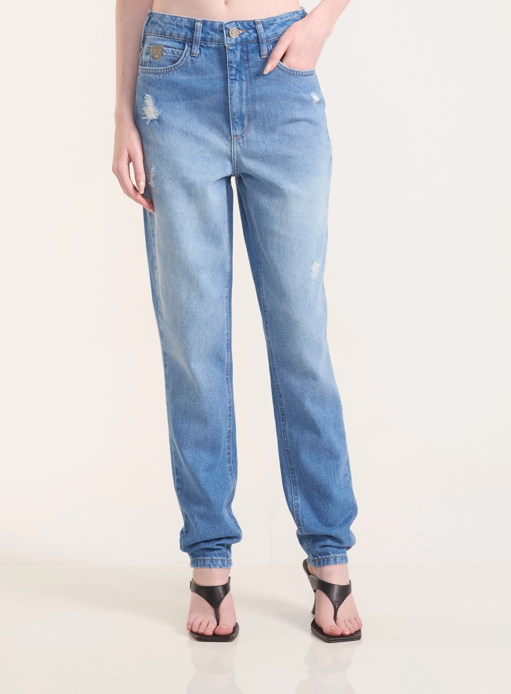 Calça Feminina Jeans Reta Madrid Com Bolsos Índigo