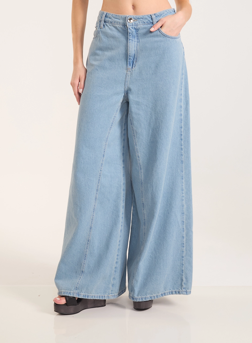 Calça Jeans Seul Pantalona Com Recortes Índigo