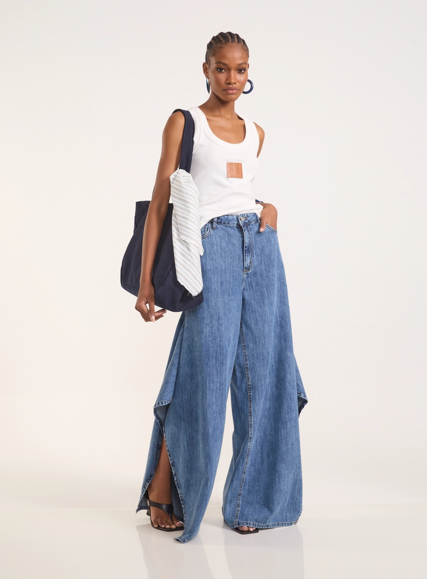 Calça Jeans Tóquio Wide Leg Com Fendas