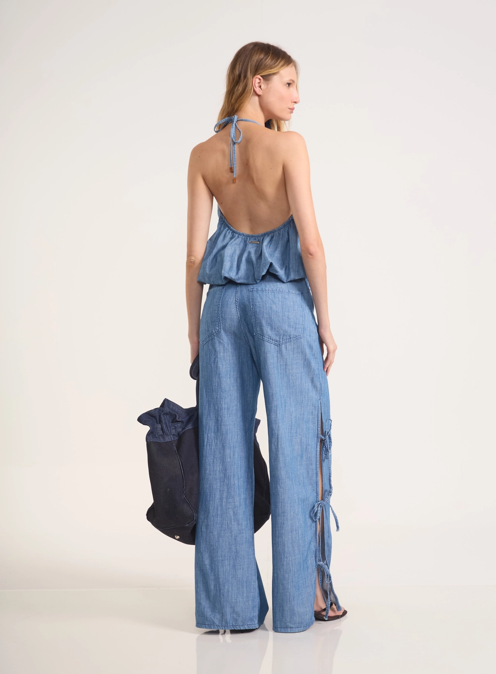 Calça Jeans Feminina Com Amarração Lateral Índigo