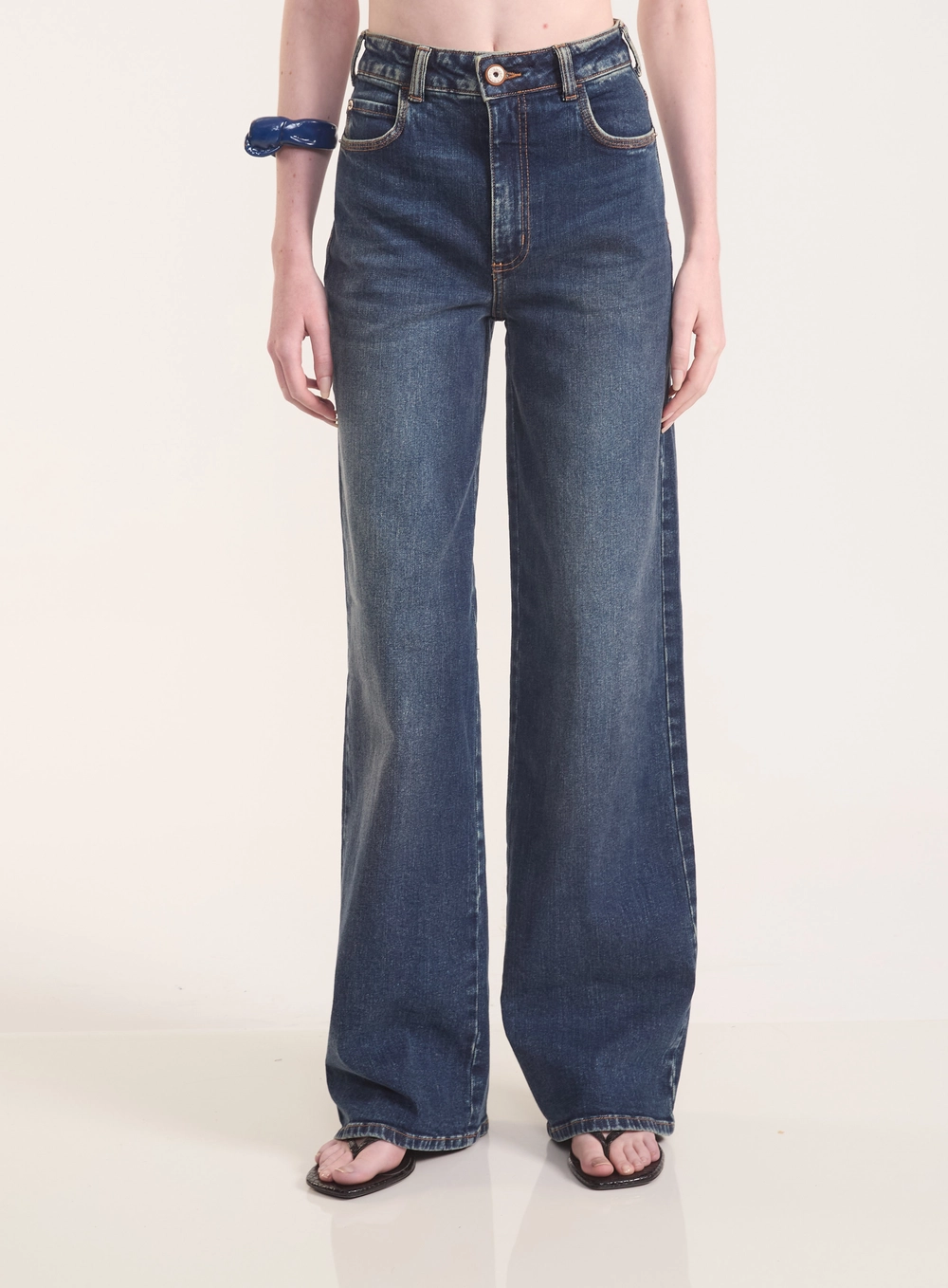Calça Jeans Wide Leg Cintura Alta - Berlim Stretch Índigo
