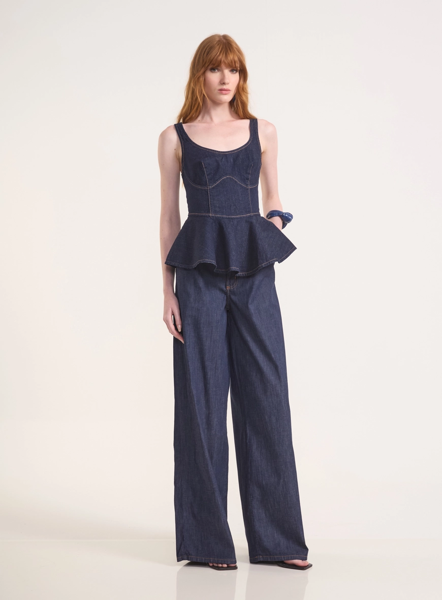 Calça Jeans Lisboa Stretch Pantalona Com Bolsos