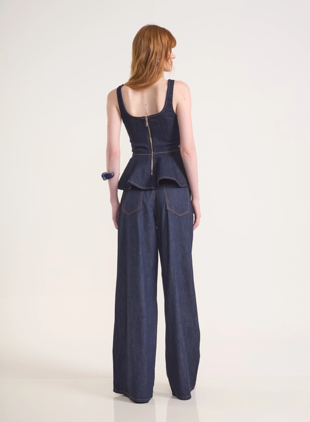 Calça Jeans Lisboa Stretch Pantalona Com Bolsos Índigo