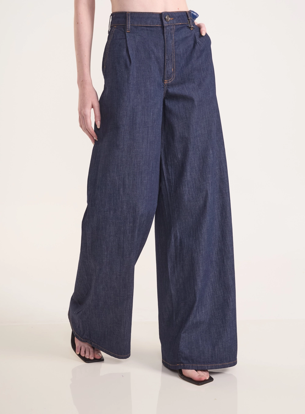Calça Jeans Lisboa Stretch Pantalona Com Bolsos Índigo