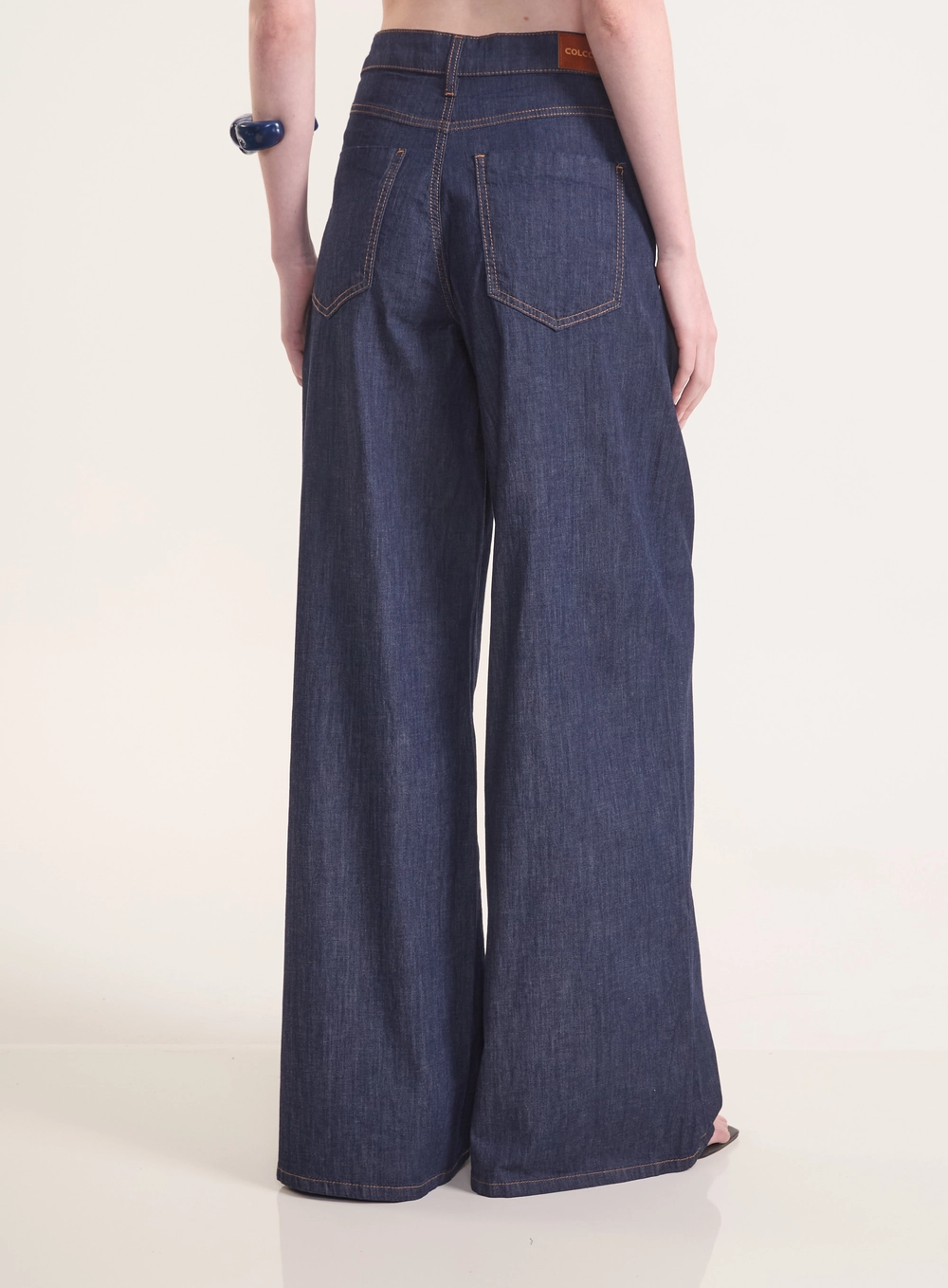 Calça Jeans Lisboa Stretch Pantalona Com Bolsos Índigo