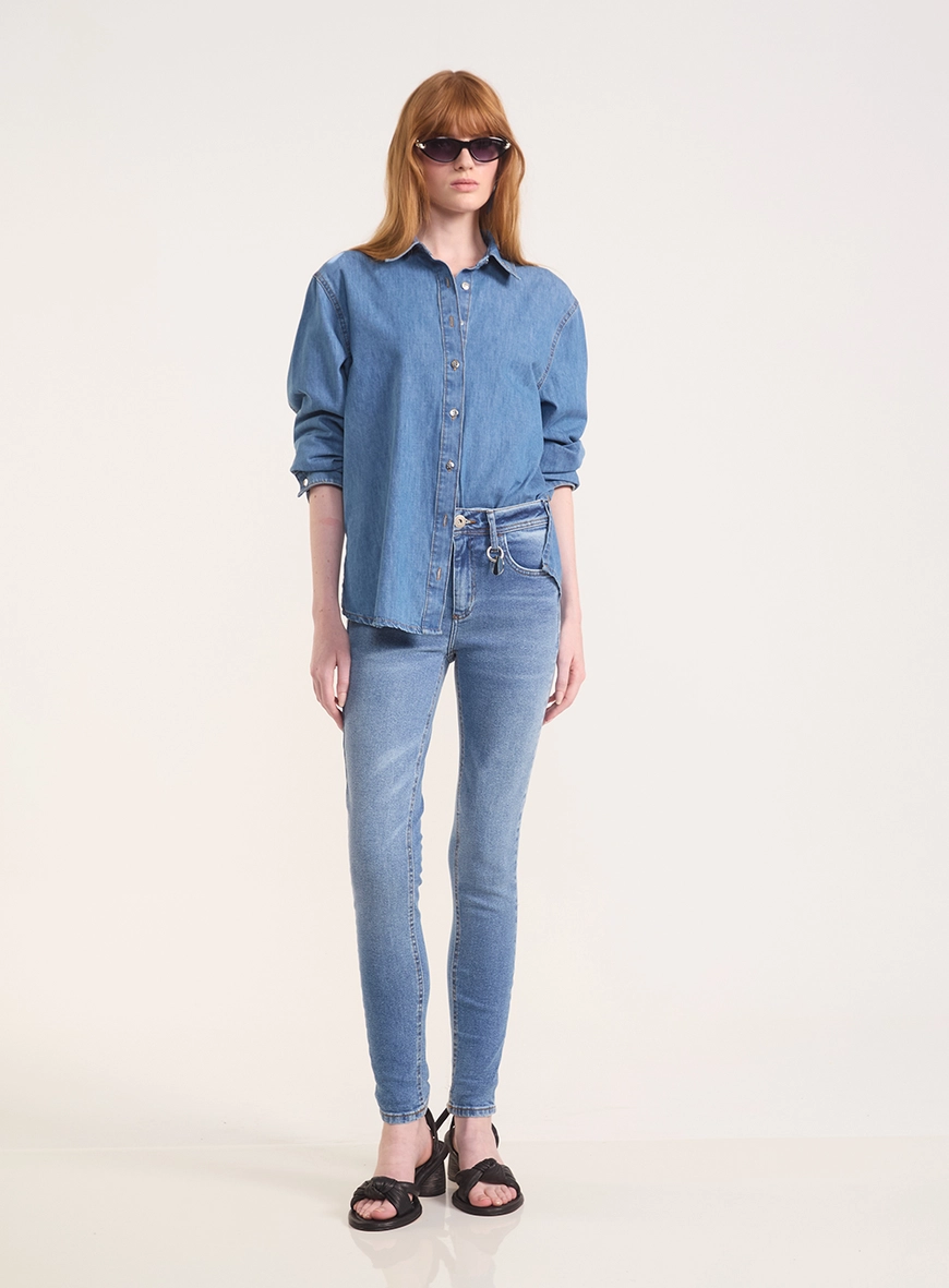 Calça Jeans Skinny Com Cintura Alta Nova York