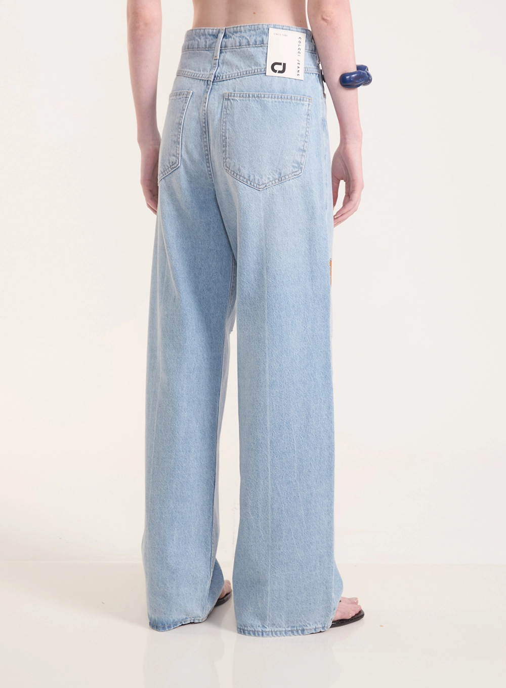 Calça Jeans Seul Wide Leg Com Patches Índigo